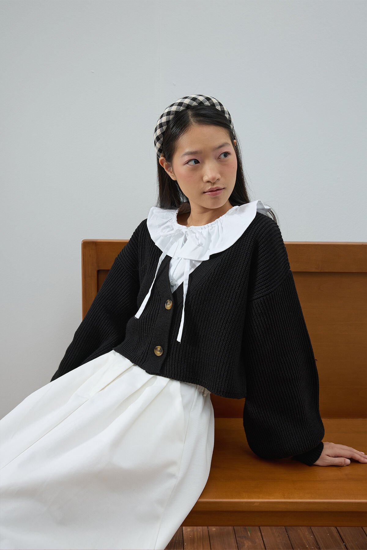 Siyah Balon Kol Triko Hırka