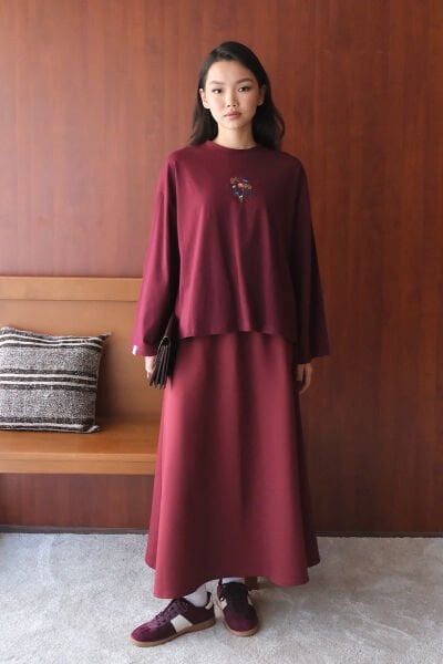 Bordo Nakışlı Body & Bordo Scuba Etek Takım