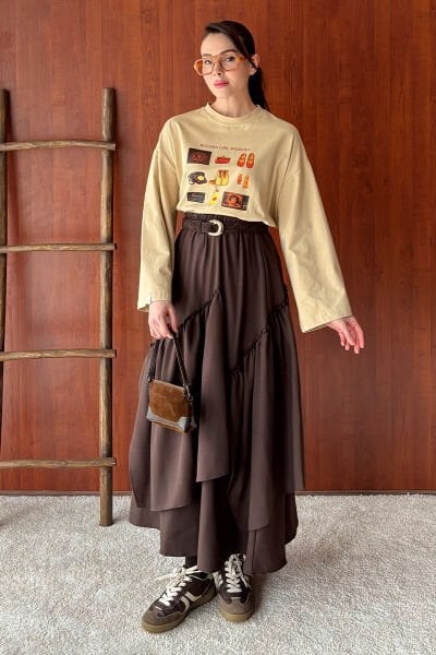 Acı Kahve Koton Bohem Kat Etek