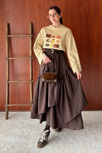 Acı Kahve Koton Bohem Kat Etek