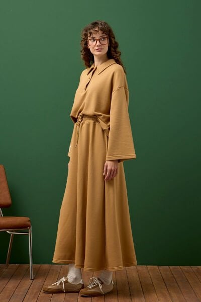 Karamel 3 İplik Polo Yaka Body & Etek Takım