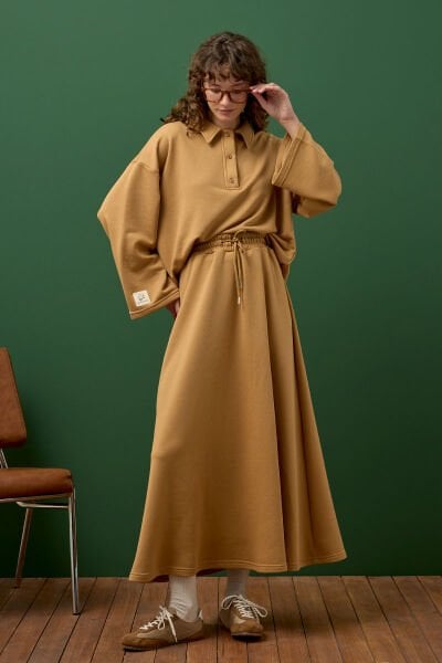 Karamel 3 İplik Polo Yaka Body & Etek Takım