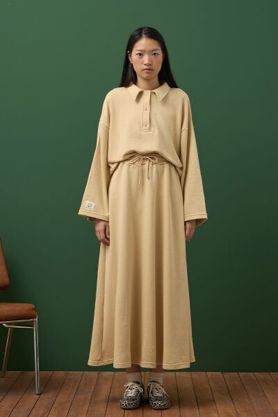 Bej 3 İplik Polo Yaka Body & Etek Takım