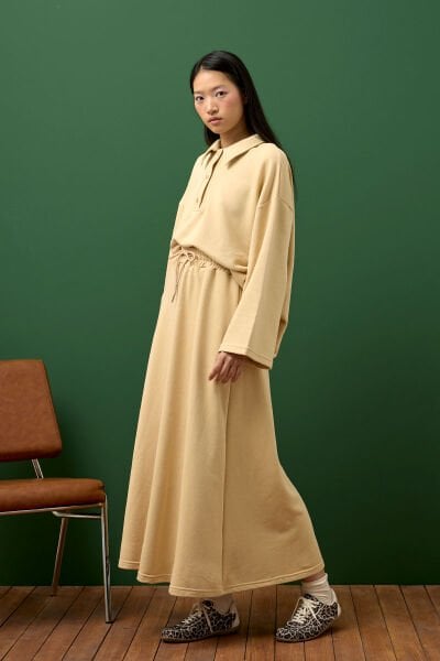 Bej 3 İplik Polo Yaka Body & Etek Takım