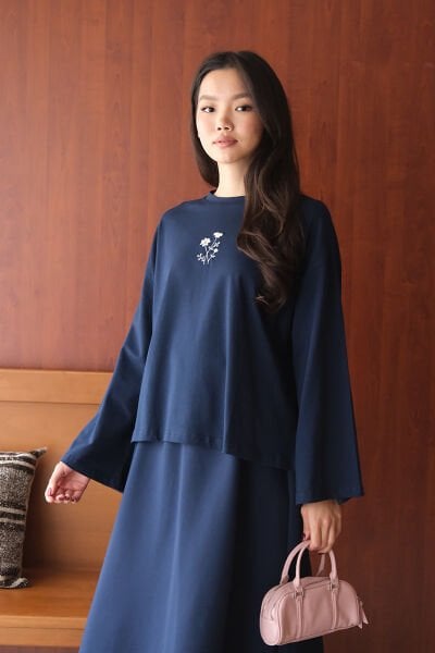 Lacivert Nakışlı Body & İndigo Scuba Etek Takım