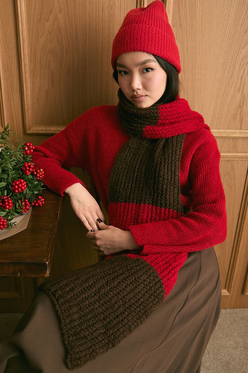 Kırmızı Triko İki Renk Atkı