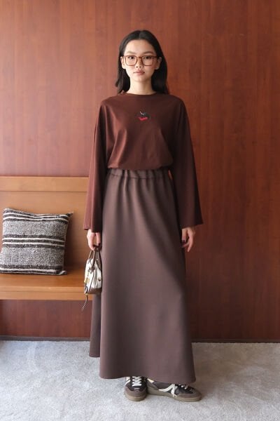 Acı Kahve Nakışlı Body & Acı Kahve Scuba Etek Takım