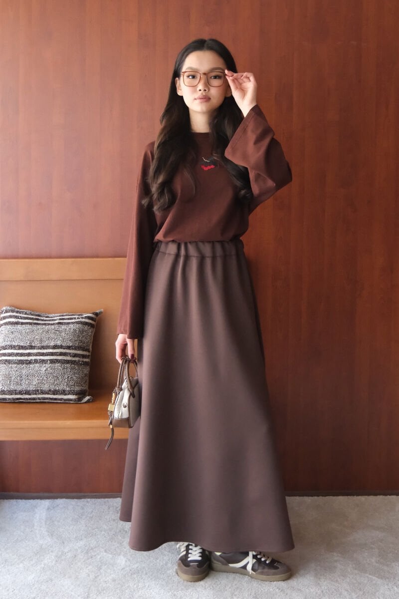 Acı Kahve Nakışlı Body & Acı Kahve Scuba Etek Takım