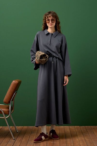 Antrasit 3 İplik Polo Yaka Body & Etek Takım