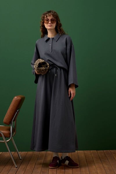 Antrasit 3 İplik Polo Yaka Body & Etek Takım