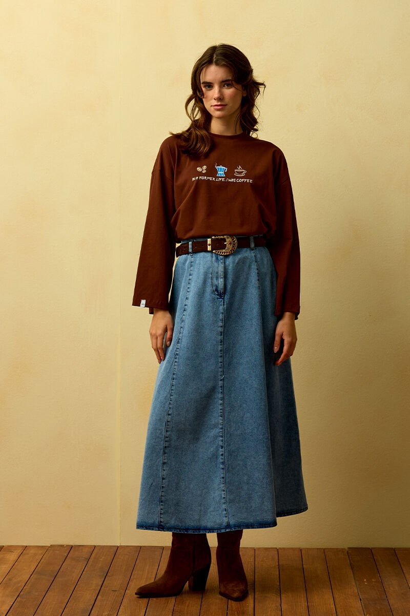 Buz Mavisi Kot Kloş Etek