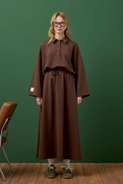 Çikolata 3 İplik Polo Yaka Body & Etek Takım