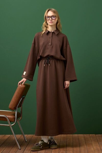 Çikolata 3 İplik Polo Yaka Body & Etek Takım