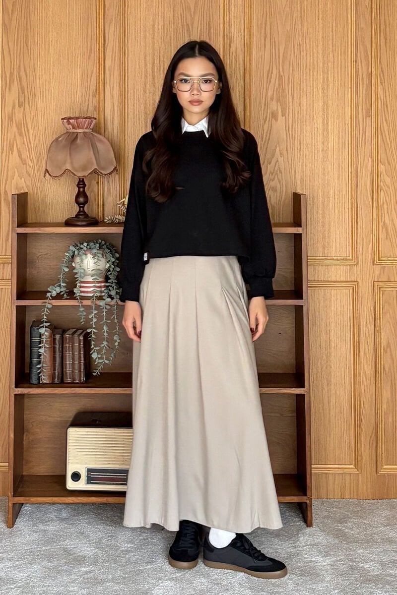 Siyah Crop & Vizon Poliviskon Kolej Etek Takım