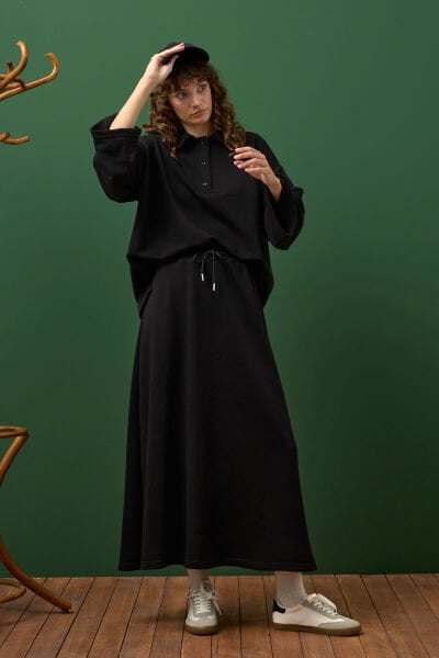 Siyah 3 İplik Polo Yaka Body & Etek Takım