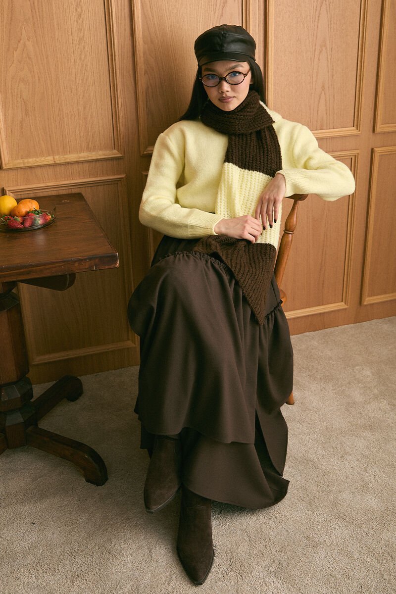 Tereyağ Sarısı Triko İki Renk Atkı