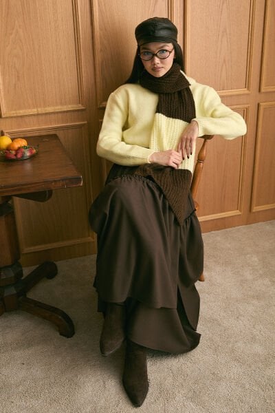 Tereyağ Sarısı Triko İki Renk Atkı