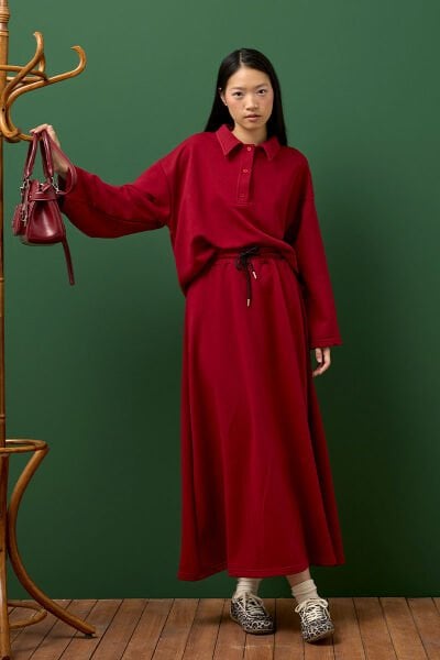 Bordo 3 İplik Polo Yaka Body & Etek Takım