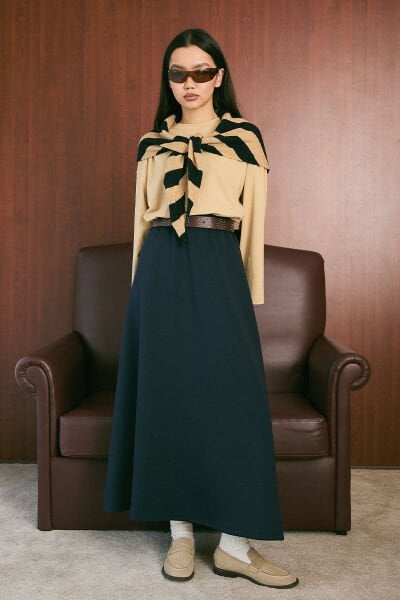 Bej Body & İndigo Scuba Etek Takım