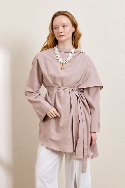Gül Kurusu Organik Keten Şal Detay Tunik