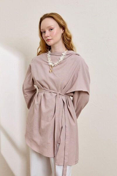 Gül Kurusu Organik Keten Şal Detay Tunik