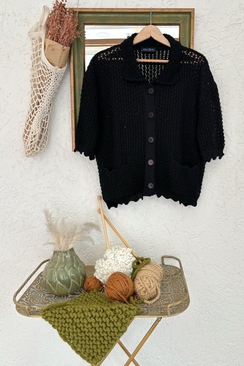 Siyah Kısa Kollu Triko Hırka