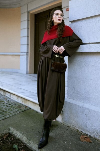 Acı Kahve Oysho Kumaş Pileli Şalvar Takım