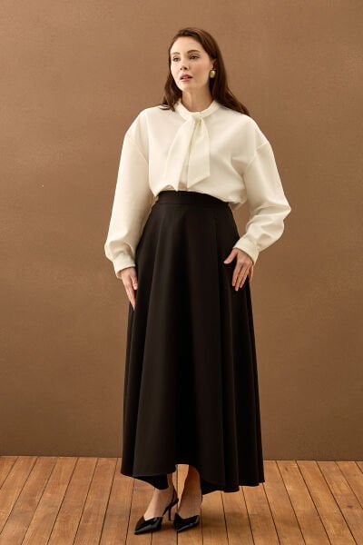 Siyah Krep İki Pileli Etek