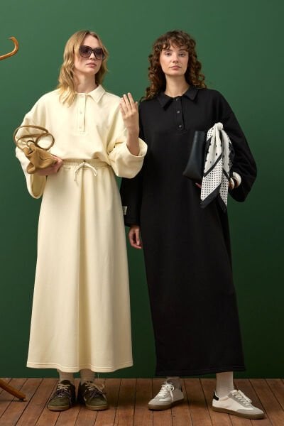 Tereyağ Sarısı 3 İplik Polo Yaka Body & Etek Takım