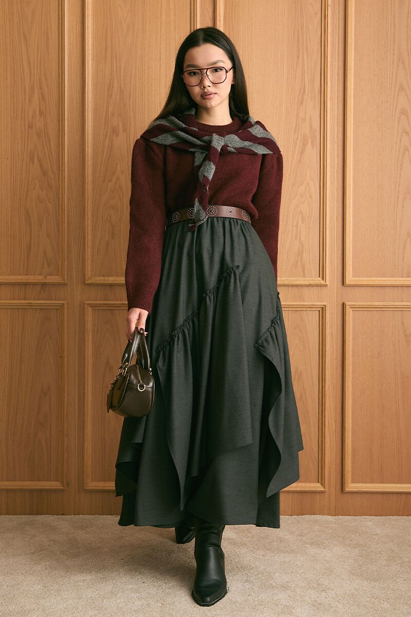 Bordo Triko Kazak & Antrasit Poliviskon Bohem Kat Etek Takım