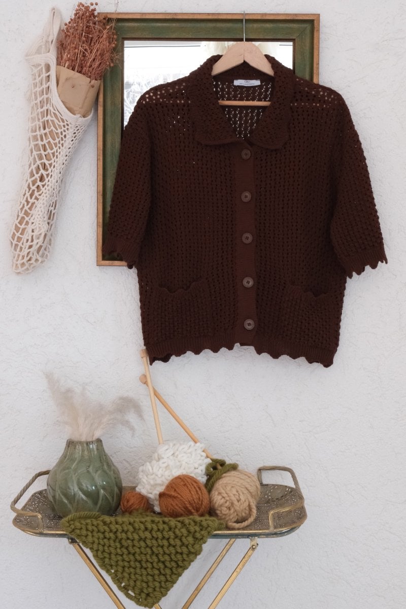 Kahverengi Kısa Kollu Triko Hırka