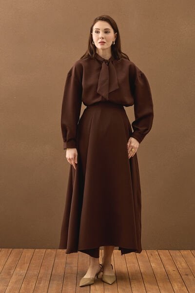 Acı Kahve Krep İki Pileli Etek