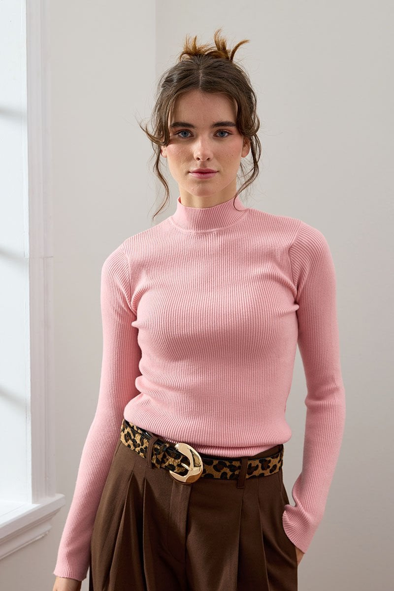 Soft Pembe Yarım Boğazlı Triko Body