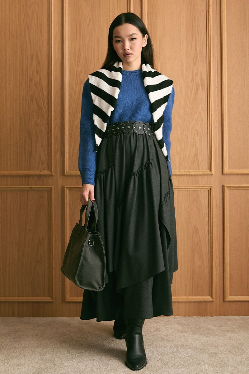 Mavi Triko Kazak & Antrasit Poliviskon Bohem Kat Etek Takım