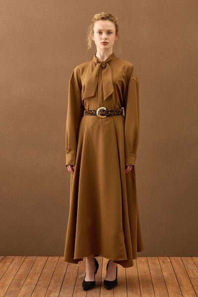 Tozlu Kahve Krep İki Pileli Etek