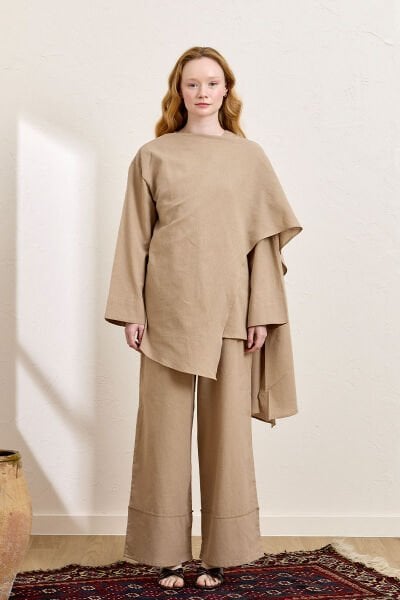 Karamel Organik Keten Double Paça Pantolon