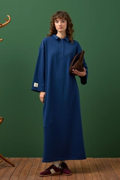 İndigo 3 İplik Polo Yaka Elbise