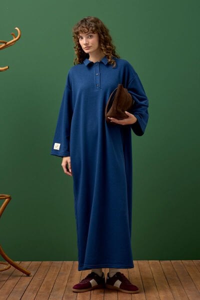 İndigo 3 İplik Polo Yaka Elbise