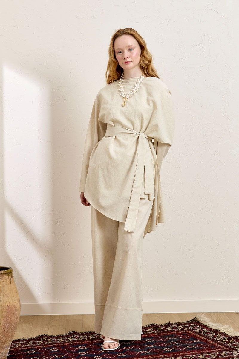 Krem Organik Keten Double Paça Pantolon