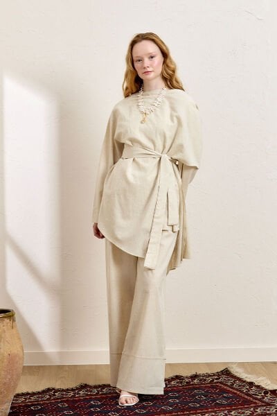 Krem Organik Keten Double Paça Pantolon