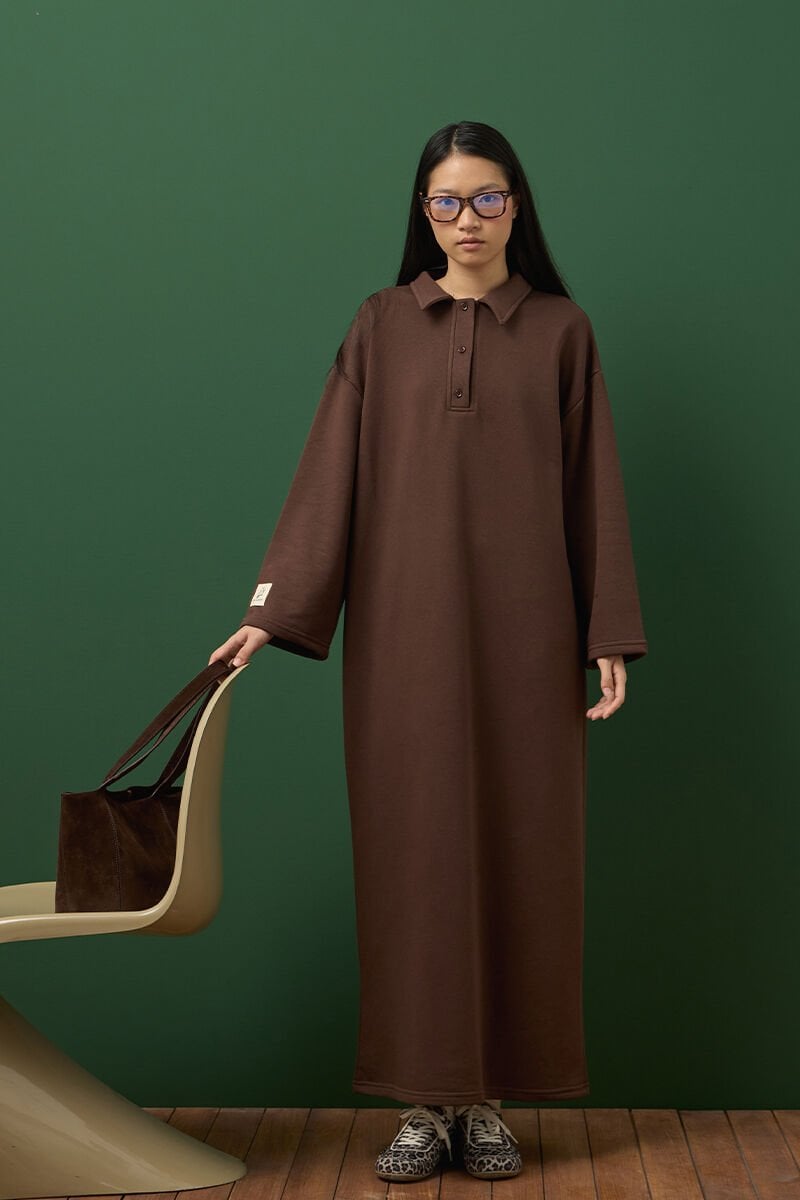 Çikolata 3 İplik Polo Yaka Elbise