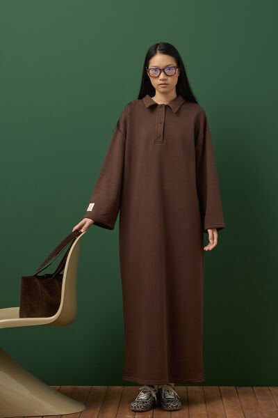 Çikolata 3 İplik Polo Yaka Elbise