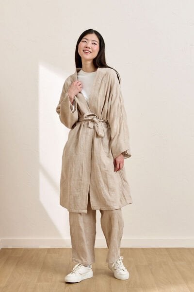 Vizon Fistolu Müslin Uzun Kimono