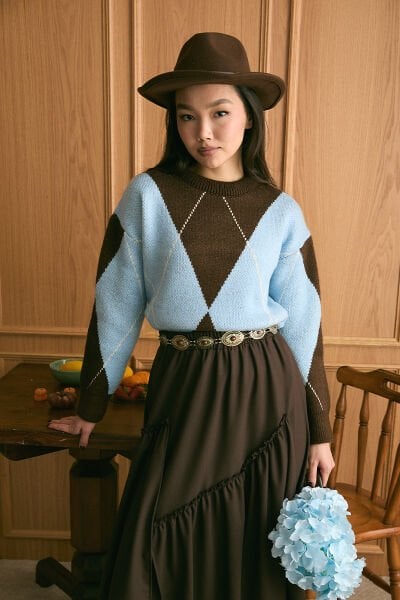 Bebe Mavisi Baklava Desen Triko Kazak