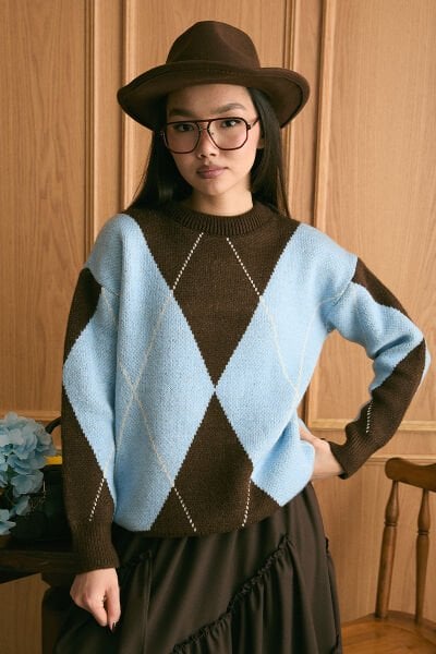 Bebe Mavisi Baklava Desen Triko Kazak