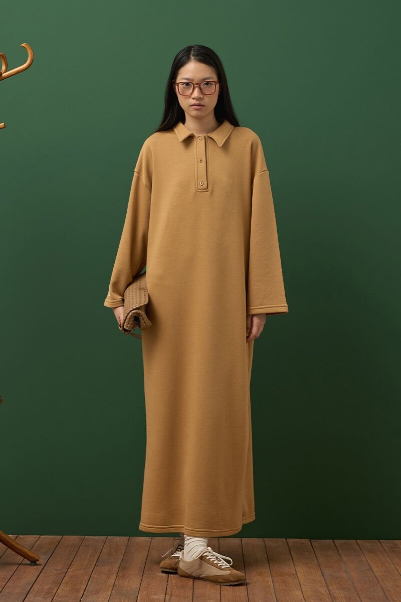 Karamel 3 İplik Polo Yaka Elbise