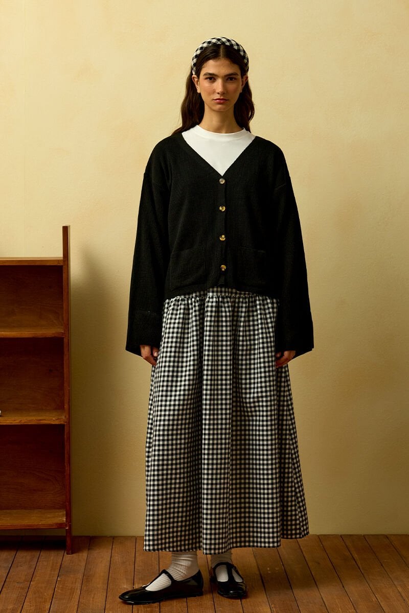 Siyah Pötikare Fırfır Detay Poliviskon Etek