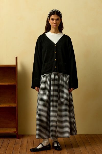 Siyah Pötikare Fırfır Detay Poliviskon Etek