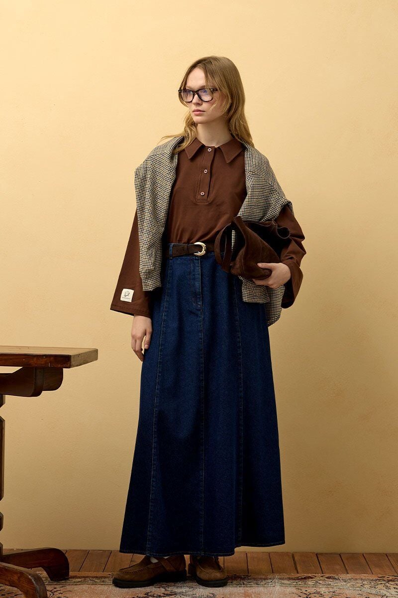 Acı Kahve Süprem Polo Yaka Body & Kot Kloş Etek Takım