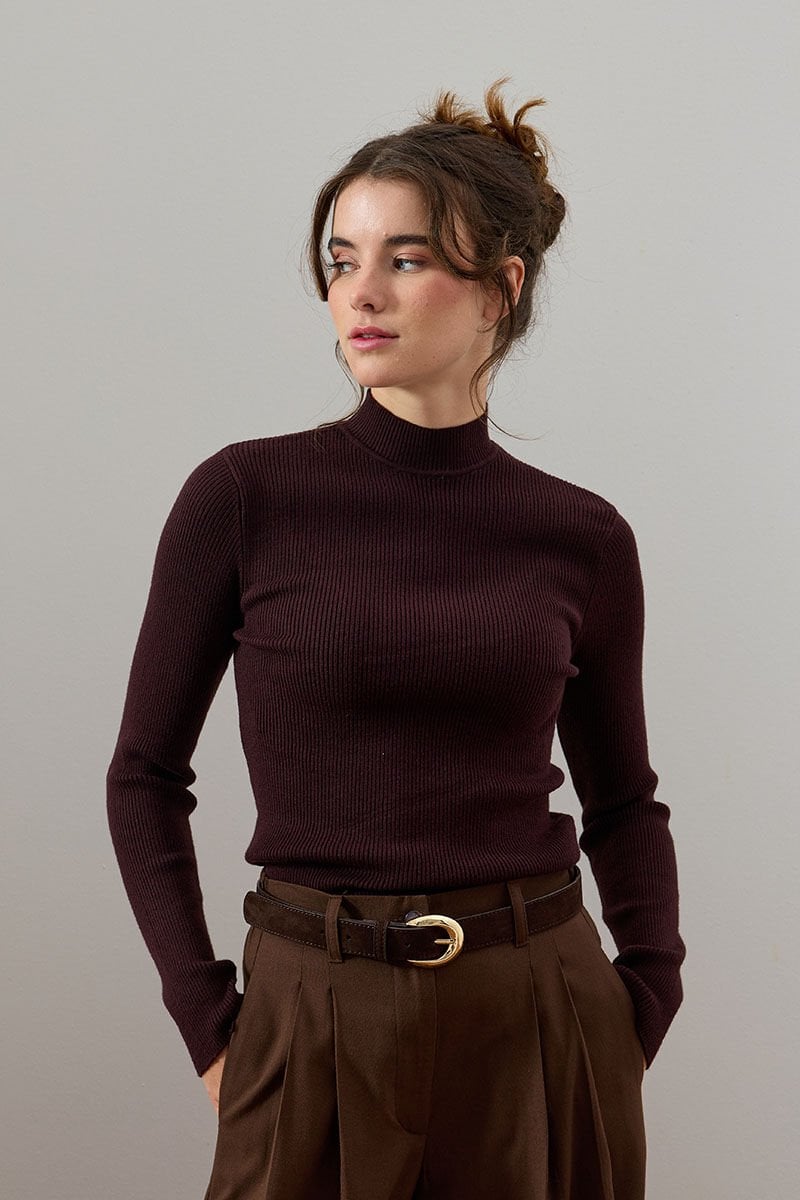 Acı Kahve Yarım Boğazlı Triko Body